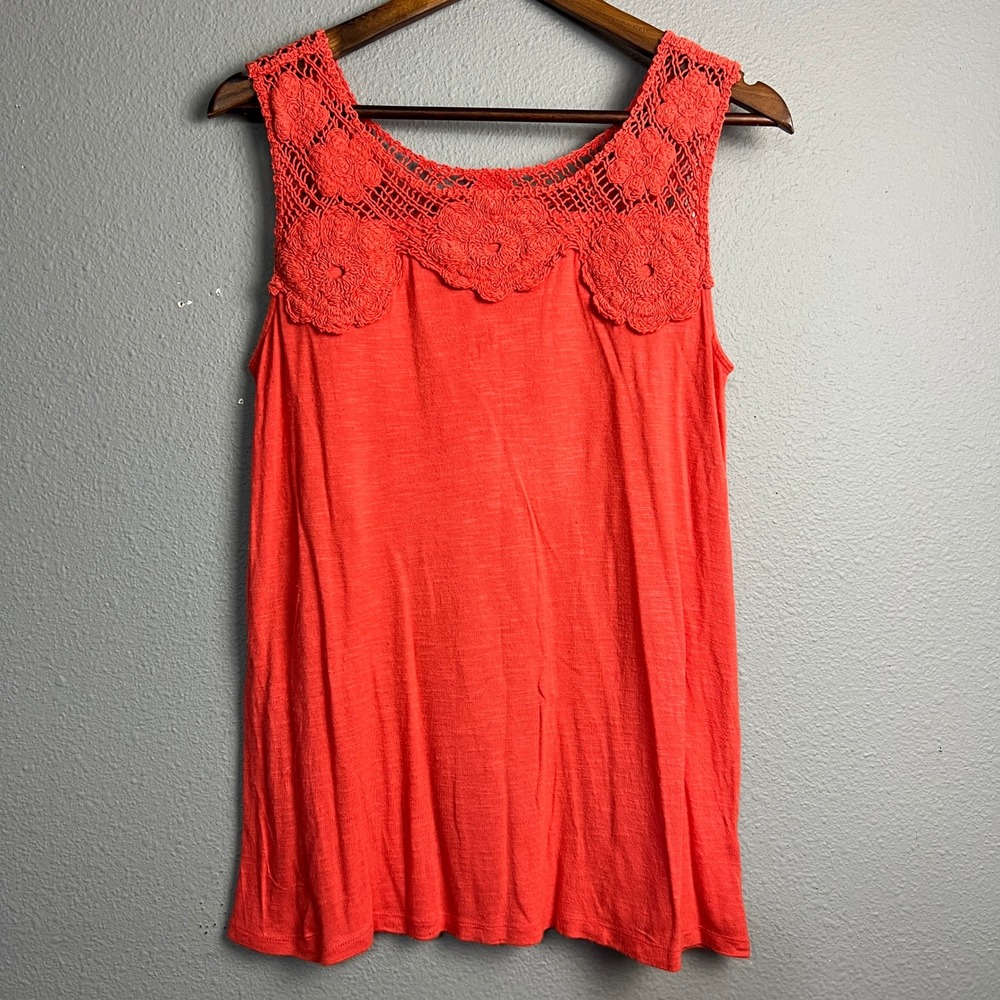 Joe Fresh Coral Y2K Retro Crochet 90s Sleeveless Tank Top Women's Size M/M